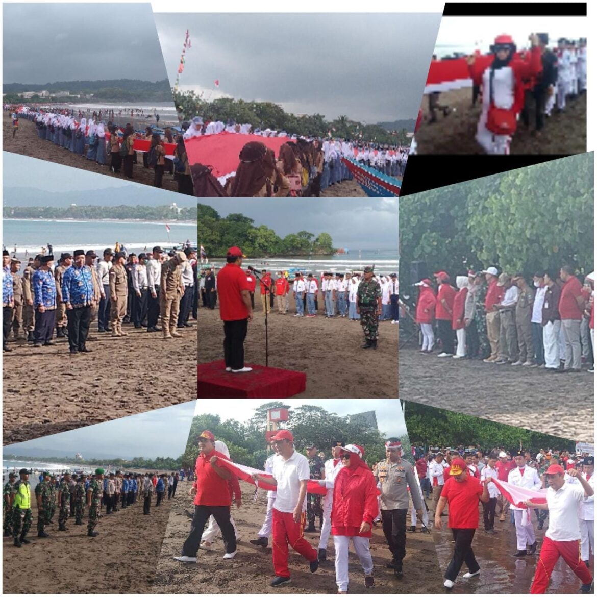 PEMDA Pangandaran Gelar Kirab Bendera Merah Putih Sepanjang 1000 Meter Di Pantai Barat