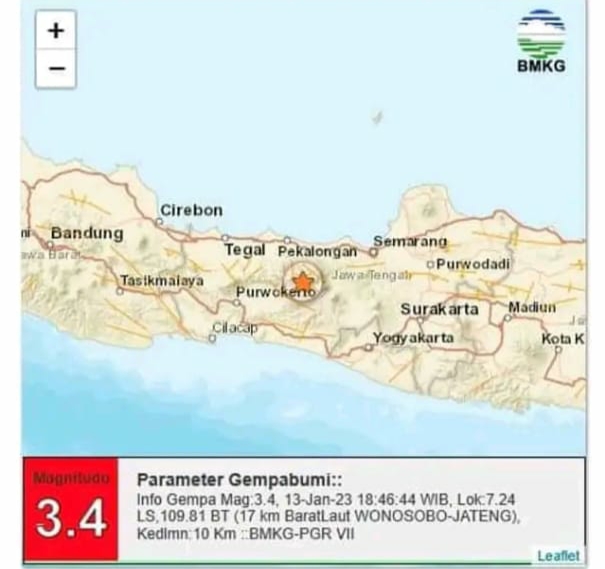 Gempa 3,4M Guncang Wonosobo Jawa Tengah