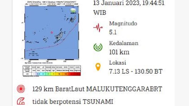 Gempa Terkini M5,1 Guncang Maluku Tenggara Barat