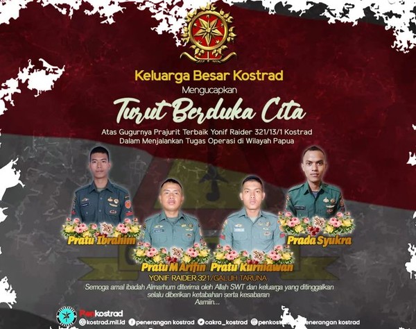 4 Prajurit TNI Gugur Diserang KKB Saat Cari Pilot Susi Air