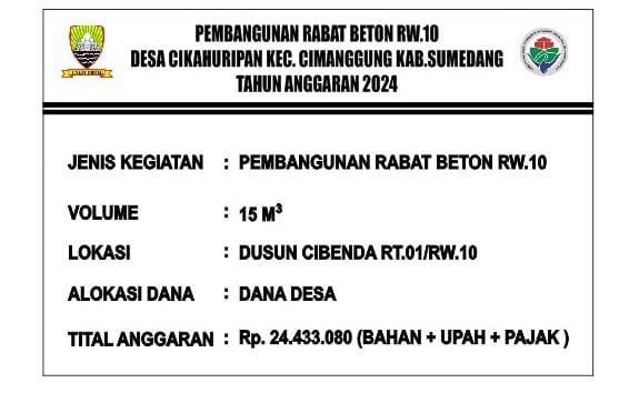 Pemdes Cikahuripan Alokasikan ADD 2024 Jalan Rabat Beton 